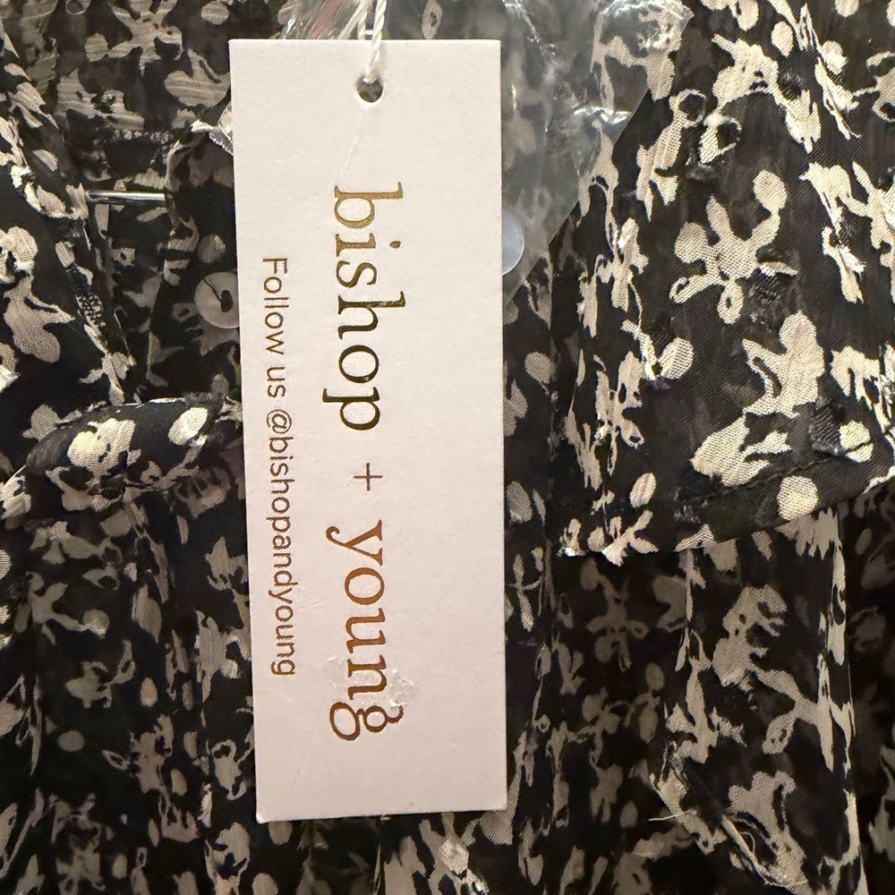 Bishop + Young Floral Bow Ruffle Blouse‎ Black White Sheer XS NEW - Picture 4 of 7